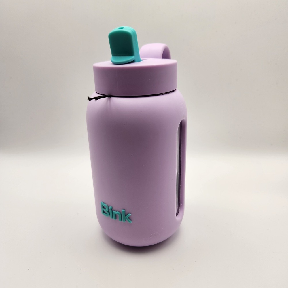 Bink 10 Ounce Kids Flip Cap Water Bottle BPA Free Borosilicate Glass Peony NWT